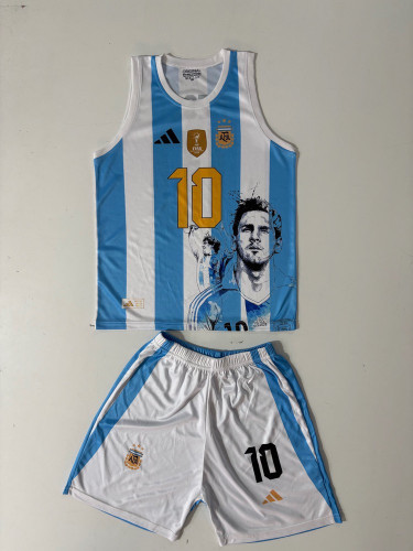 ست تاپ و شلوارک حلقه ای بسکتبالی Adidas بچگانه مدل مسی آرژانتینی جنس پارچه سوزنی تنفسی